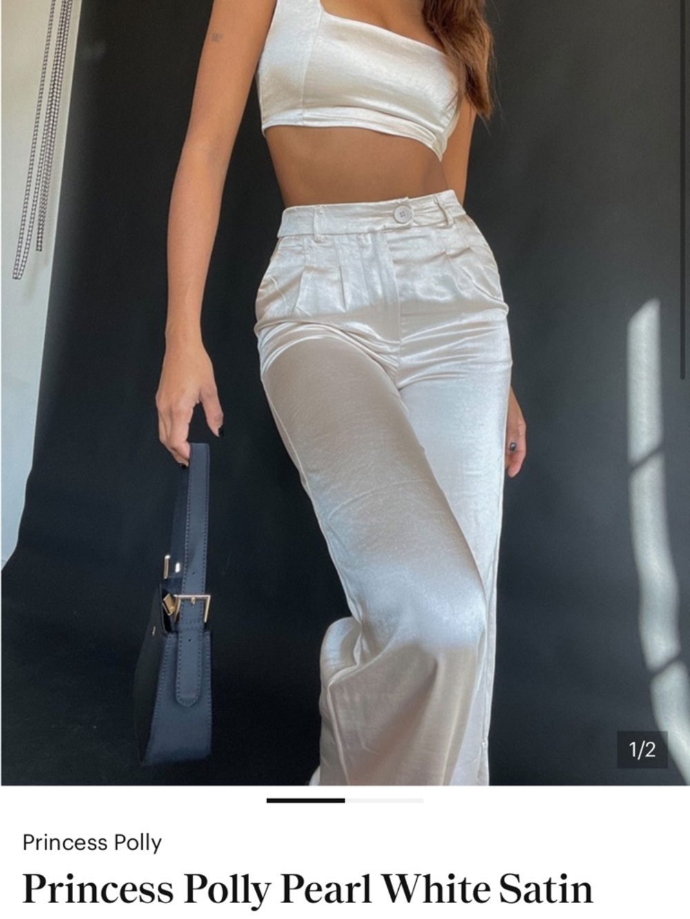 Princess Polly Pearl White Satin High-Waist Trousers